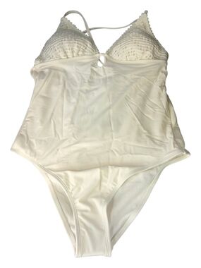 Shade & Shore Cream Crochet-Trim One-Piece Swimsuit